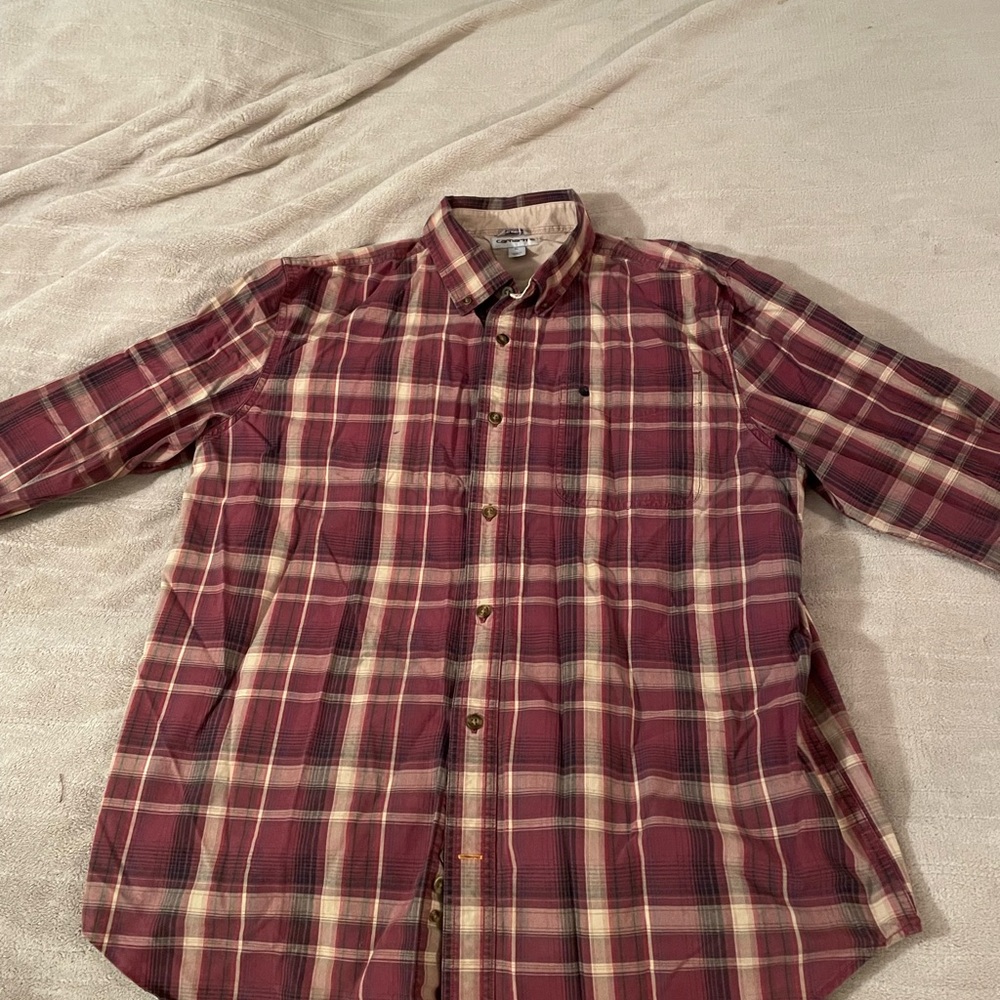 Carhartt Men's Burgundy Plaid Button-Down Shirt